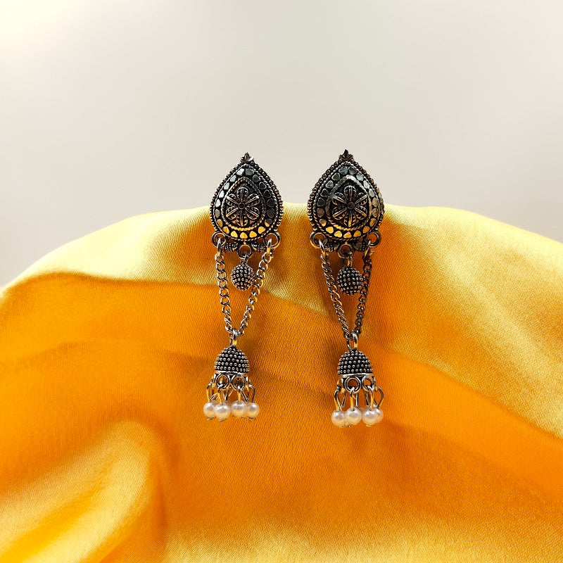 Oxidised Silver Plated Handmade Long Chain Jhumka Jhumki Light Weight Stone  Earrings for Women black - Etsy